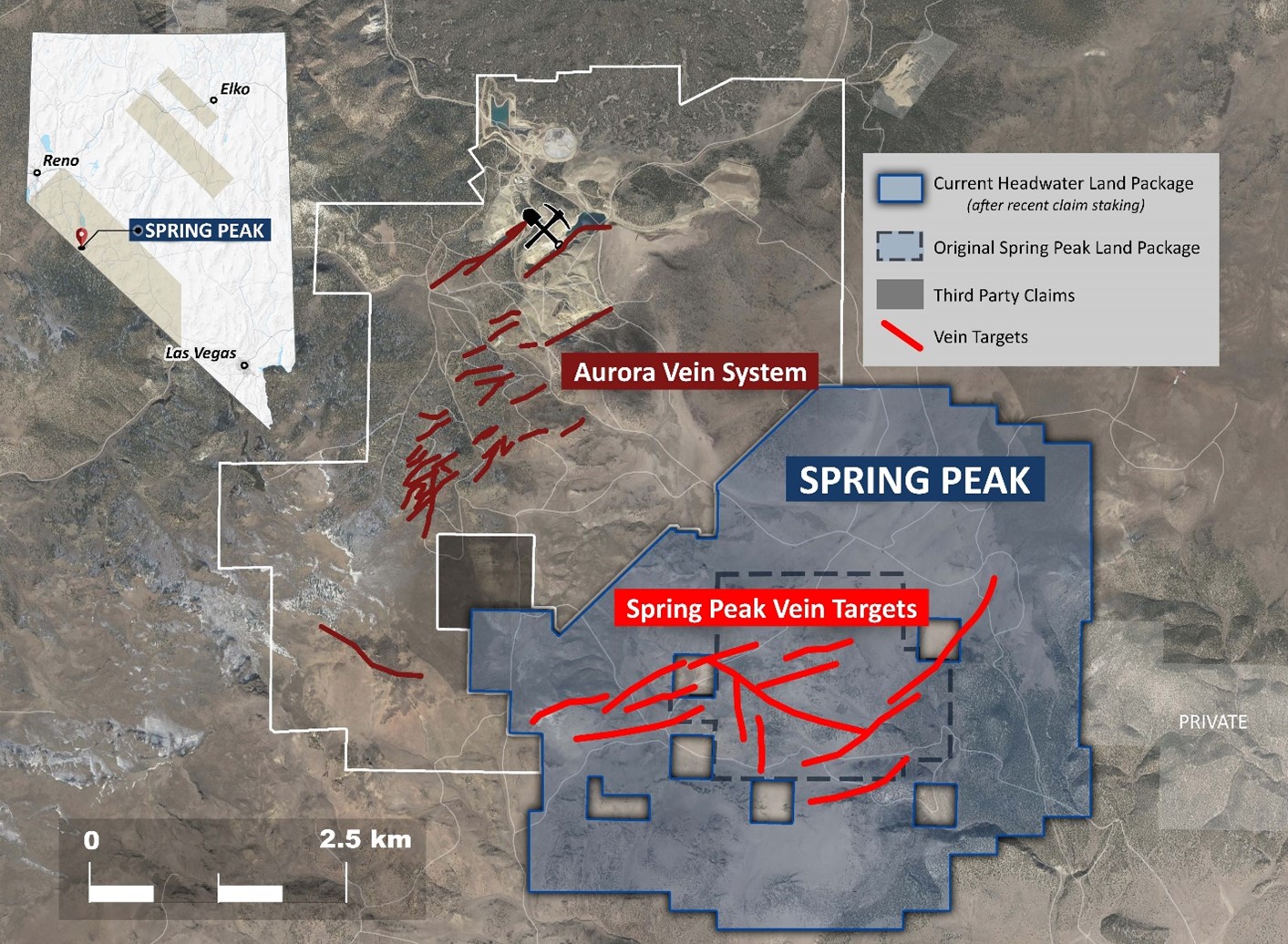 Spring Peak Project land position and vein targets.